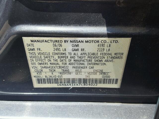 1N4BA41EX7C804022 - 2007 NISSAN MAXIMA SE GRAY photo 10