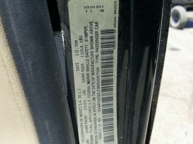 3VWPG31C79M509708 - 2009 VOLKSWAGEN NEW BEETLE 黑色 照片 10