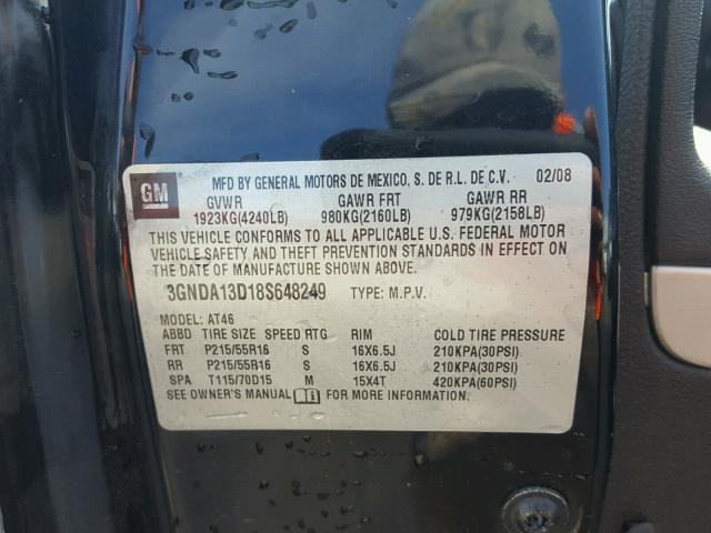 3GNDA13D18S648249 - 2008 CHEVROLET HHR LS BLACK photo 10