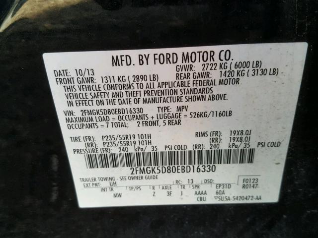 2FMGK5D80EBD16330 - 2014 FORD FLEX LIMIT BLACK photo 10