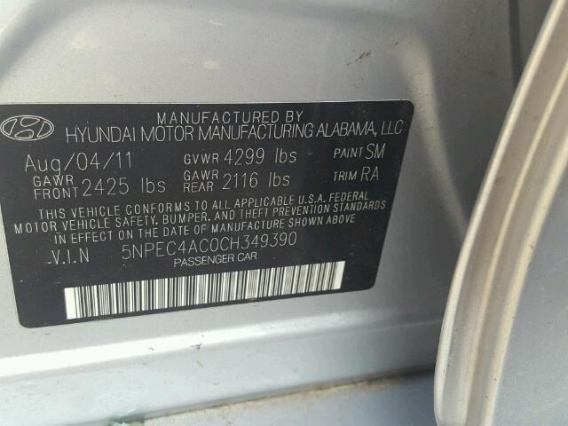 5NPEC4AC0CH349390 - 2012 HYUNDAI SONATA SE SILVER photo 10