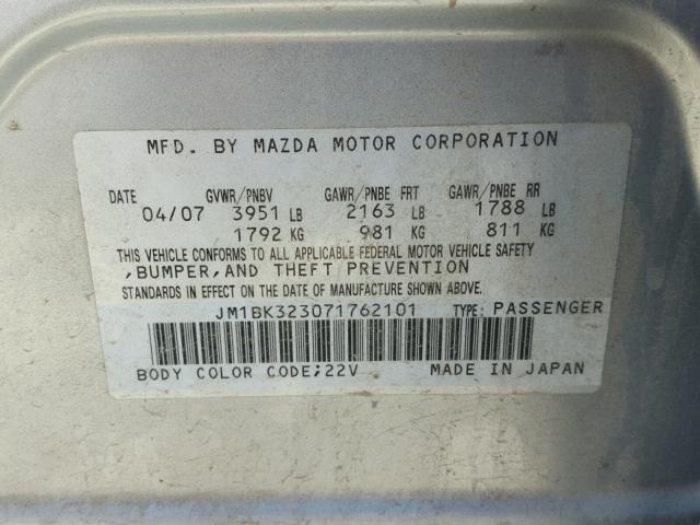 JM1BK323071762101 - 2007 MAZDA 3 S SILVER photo 10