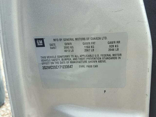 2G2WC55C171233647 - 2007 PONTIAC GRAND PRIX SILVER photo 10