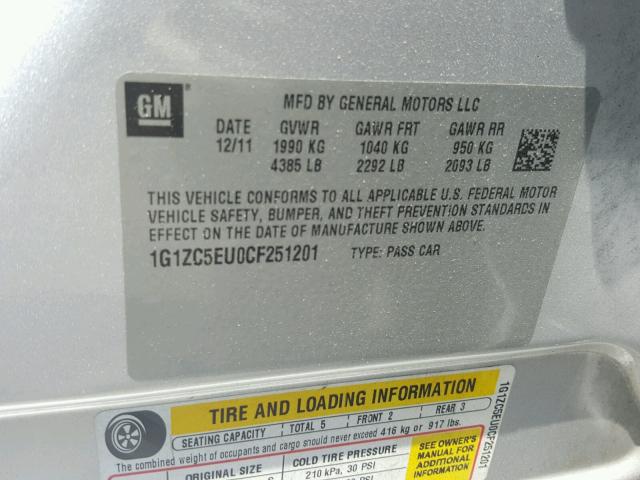 1G1ZC5EU0CF251201 - 2012 CHEVROLET MALIBU 1LT 银色 照片 10
