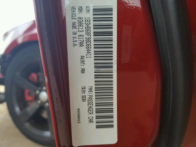 1B3HB68F98D664411 - 2008 DODGE CALIBER SR RED photo 10