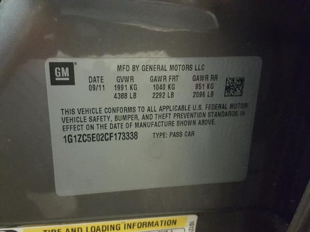 1G1ZC5E02CF173338 - 2012 CHEVROLET MALIBU 1LT თაფლისფერი ფოტო 10