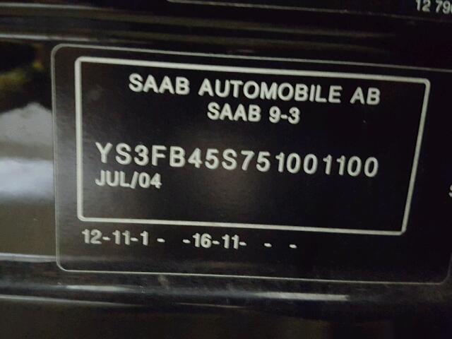YS3FB45S751001100 - 2005 SAAB 9-3 LINEAR BLACK photo 10