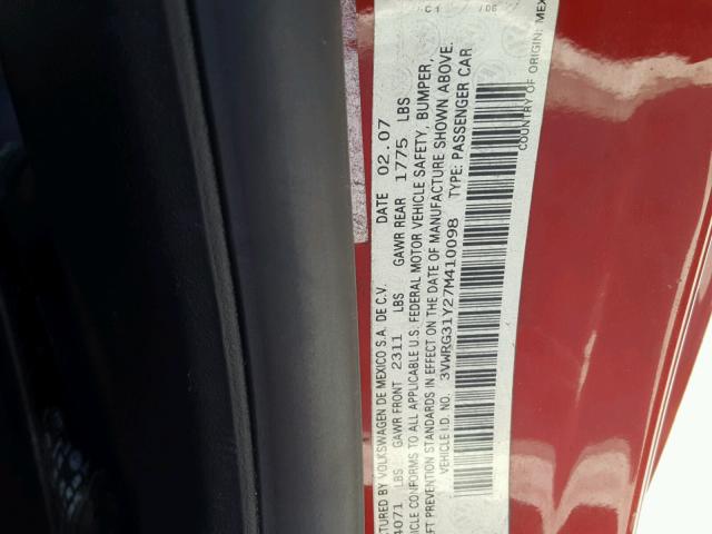 3VWRG31Y27M410098 - 2007 VOLKSWAGEN NEW BEETLE 红色 照片 10