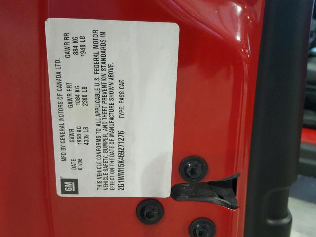 2G1WM15K469271276 - 2006 CHEVROLET MONTE CARL წითელი ფოტო 10