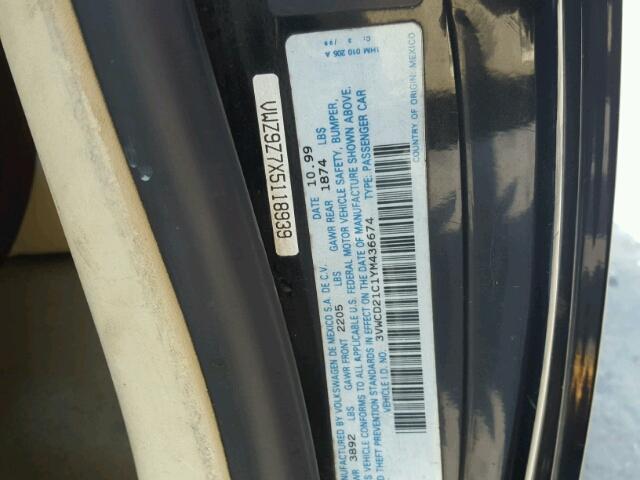 3VWCD21C1YM436674 - 2000 VOLKSWAGEN NEW BEETLE 黑色 照片 10