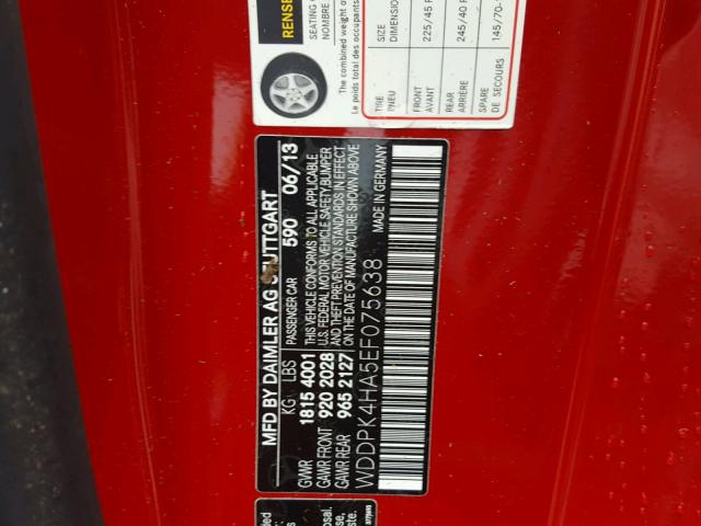 WDDPK4HA5EF075638 - 2014 MERCEDES-BENZ SLK 250 RED photo 10