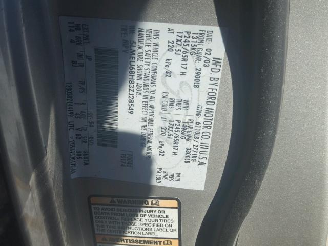 5LMEU68H83ZJ28549 - 2003 LINCOLN AVIATOR 银色 照片 10