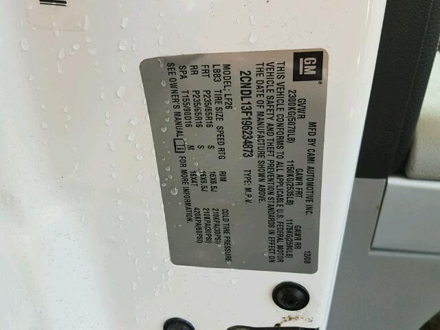 2CNDL13F196234873 - 2009 CHEVROLET EQUINOX LS WHITE photo 10