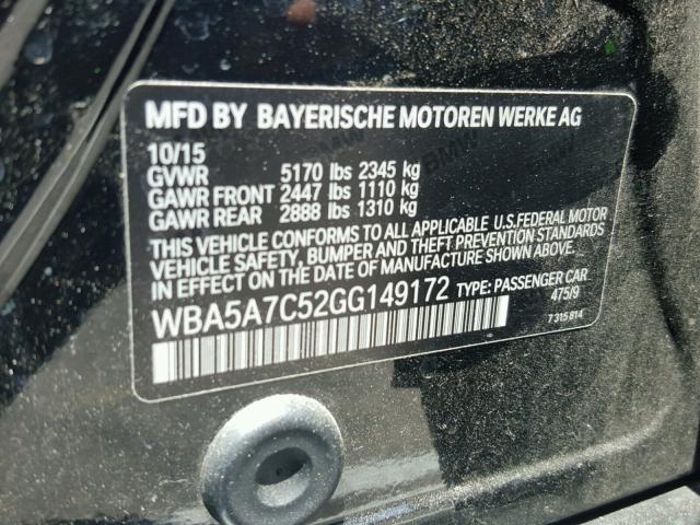 WBA5A7C52GG149172 - 2016 BMW 528 XI BLACK photo 10