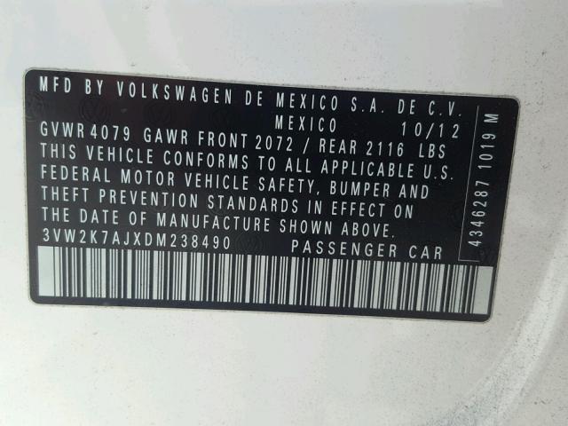 3VW2K7AJXDM238490 - 2013 VOLKSWAGEN JETTA BASE 白色 照片 10