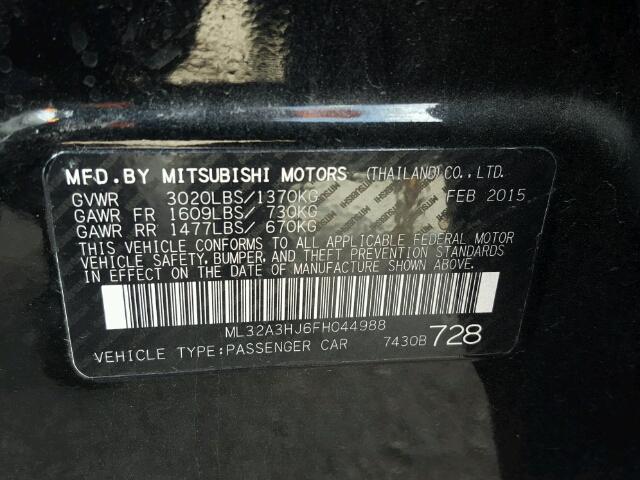 ML32A3HJ6FH044988 - 2015 MITSUBISHI MIRAGE DE BLACK photo 10