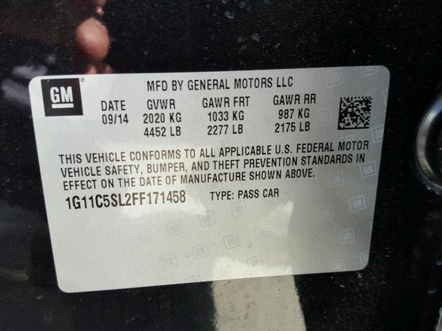 1G11C5SL2FF171458 - 2015 CHEVROLET MALIBU 1LT CHARCOAL photo 10