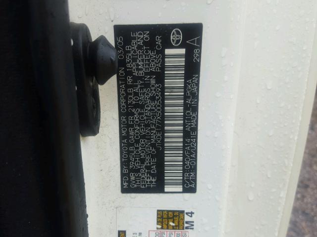 JTKDE177X50053493 - 2005 TOYOTA SCION TC 白色 照片 10