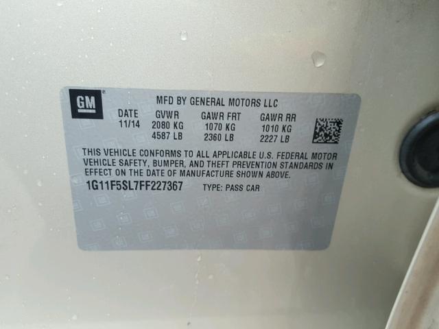 1G11F5SL7FF227367 - 2015 CHEVROLET MALIBU LTZ ოქროსფერი ფოტო 10