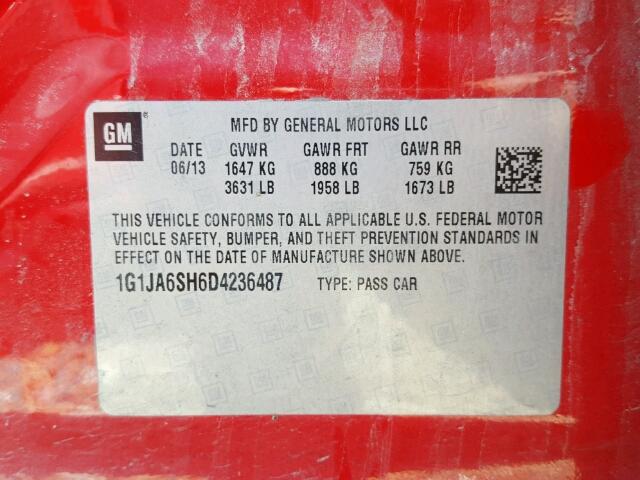 1G1JA6SH6D4236487 - 2013 CHEVROLET SONIC LS RED photo 10