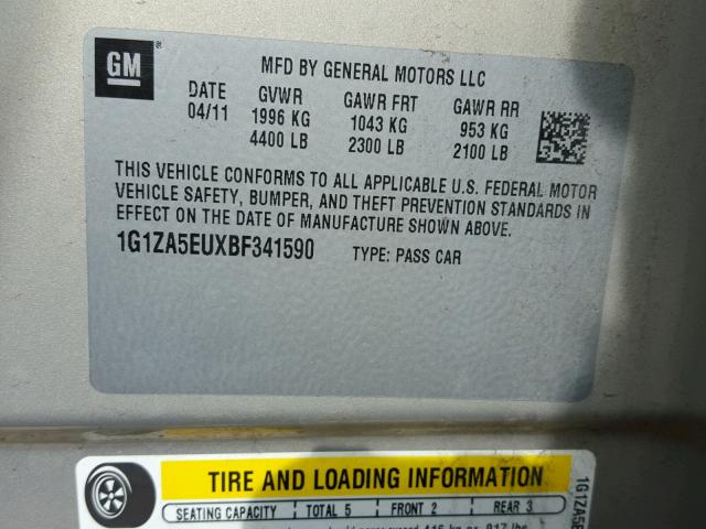 1G1ZA5EUXBF341590 - 2011 CHEVROLET MALIBU LS 棕色 照片 10