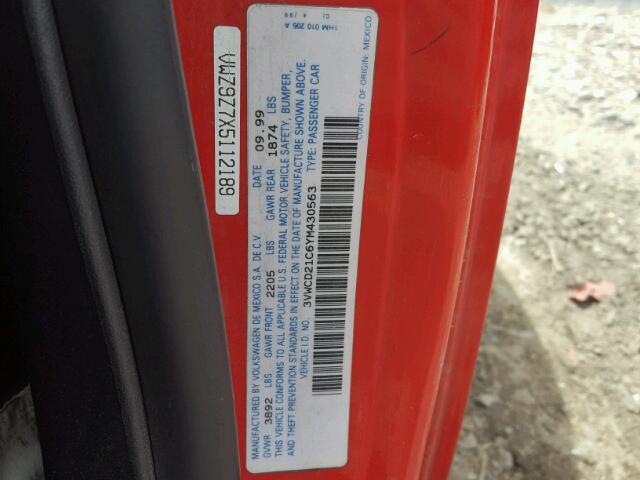 3VWCD21C6YM430563 - 2000 VOLKSWAGEN NEW BEETLE 红色 照片 10