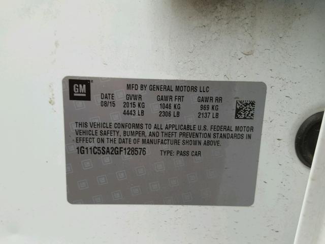 1G11C5SA2GF128576 - 2016 CHEVROLET MALIBU LIM 白色 照片 10