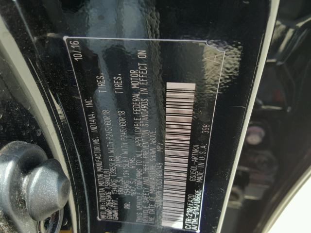 5TDZKRFH0GS186049 - 2016 TOYOTA HIGHLANDER შავი ფოტო 10