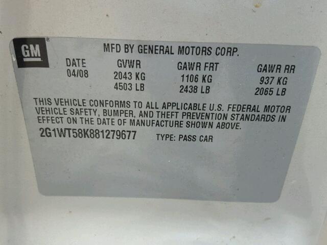 2G1WT58K881279677 - 2008 CHEVROLET IMPALA LT TAN photo 10