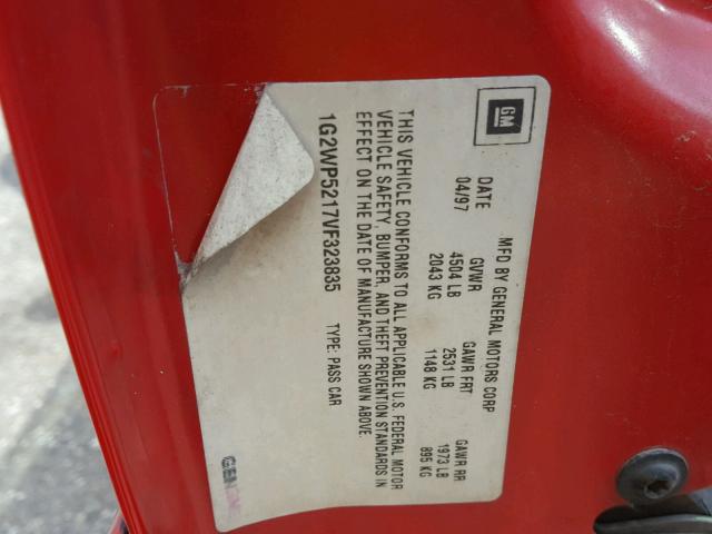 1G2WP5217VF323835 - 1997 PONTIAC GRAND PRIX RED photo 10