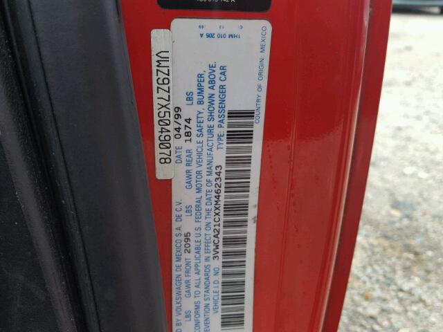 3VWCA21CXXM462343 - 1999 VOLKSWAGEN NEW BEETLE 红色 照片 10