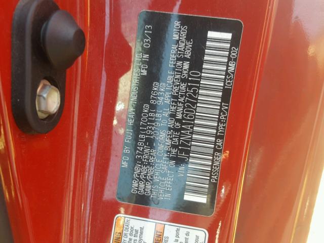 JF1ZNAA16D2725110 - 2013 TOYOTA SCION FR-S RED photo 10