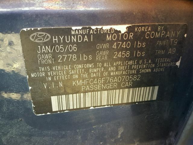 KMHFC46F76A070582 - 2006 HYUNDAI AZERA SE BLUE photo 10