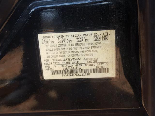 3N1AB61E97L621782 - 2007 NISSAN SENTRA 2.0 BLACK photo 10