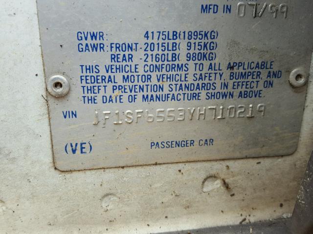 JF1SF6553YH710219 - 2000 SUBARU FORESTER S Ağ foto 10