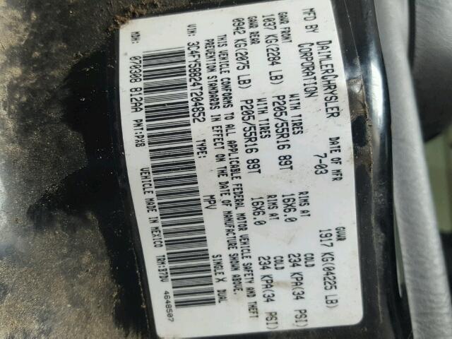 3C4FY58824T204852 - 2004 CHRYSLER PT CRUISER BLACK photo 10