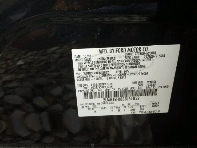 2LMHJ5FR8BBJ51852 - 2011 LINCOLN MKT FWD BLACK photo 10