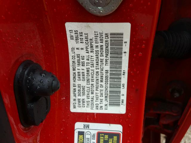 JHMZE2H31DS005168 - 2013 HONDA INSIGHT RED photo 10