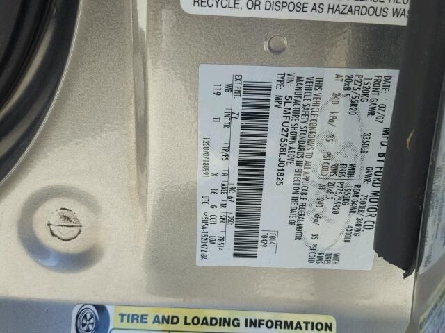 5LMFU27558LJ01825 - 2008 LINCOLN NAVIGATOR 银色 照片 10