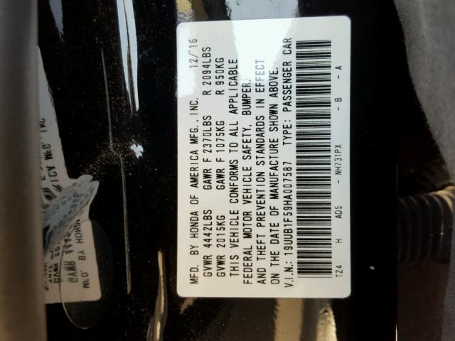 19UUB1F59HA007587 - 2017 ACURA TLX TECH BLACK photo 10