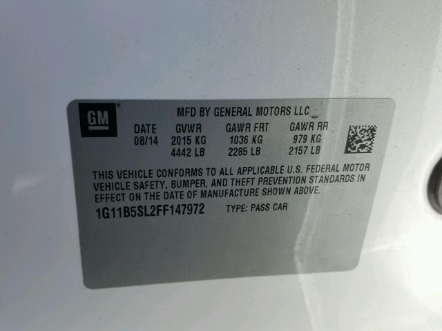 1G11B5SL2FF147972 - 2015 CHEVROLET MALIBU LS WHITE photo 10