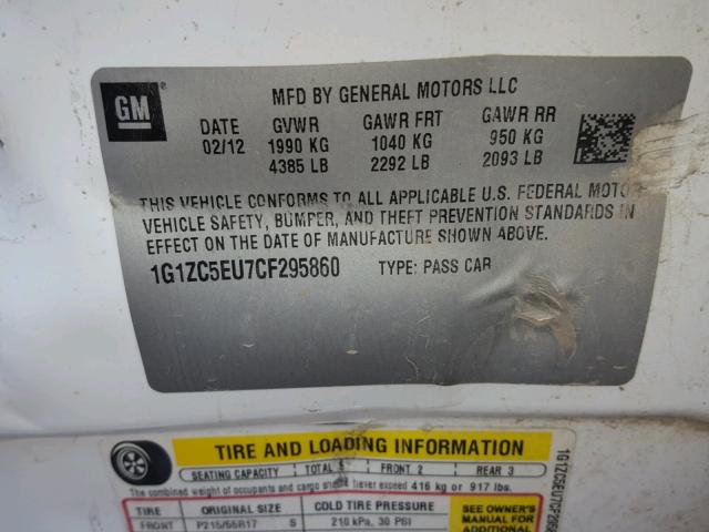 1G1ZC5EU7CF295860 - 2012 CHEVROLET MALIBU 1LT თეთრი ფოტო 10