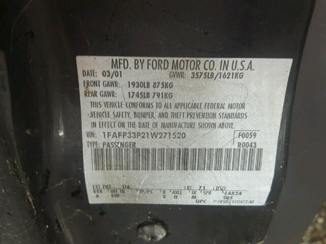 1FAFP34N25W180685 - 2005 FORD FOCUS ZX4 BLACK photo 10