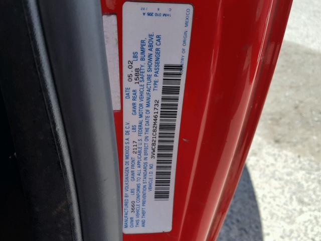 3VWCB21C82M461732 - 2002 VOLKSWAGEN NEW BEETLE წითელი ფოტო 10