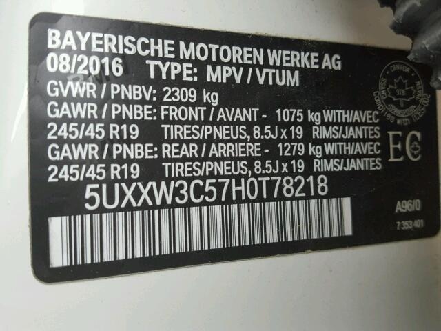 5UXXW3C57H0T78218 - 2017 BMW X4 XDRIVE2 WHITE photo 10