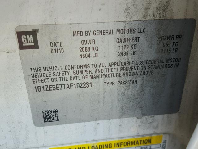 1G1ZE5E77AF192231 - 2010 CHEVROLET MALIBU LTZ 白色 照片 10