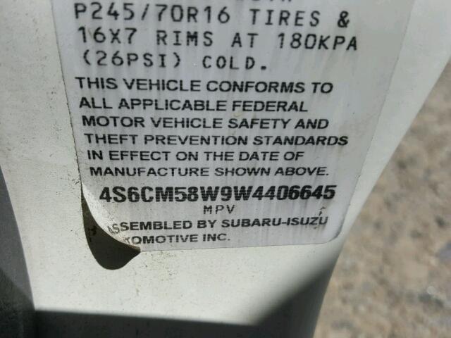 4S6CM58W9W4406645 - 1998 HONDA PASSPORT E WHITE photo 10