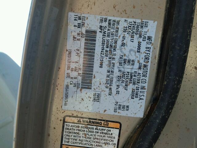 5LMEU88H94ZJ15998 - 2004 LINCOLN AVIATOR Qəhvəyi foto 10