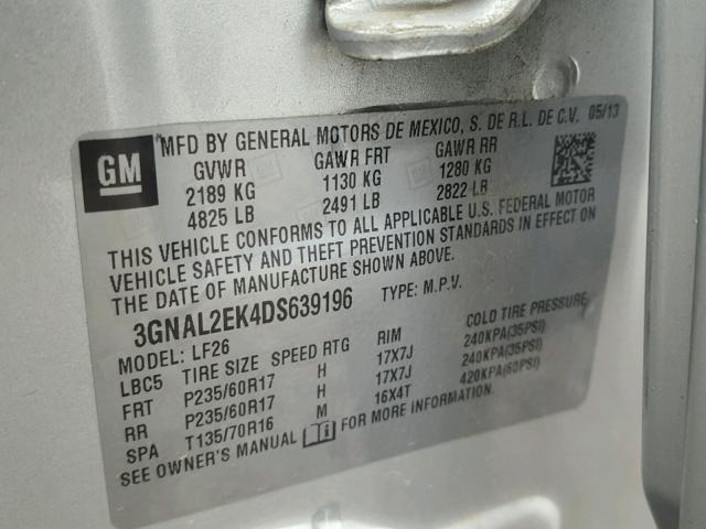 3GNAL2EK4DS639196 - 2013 CHEVROLET CAPTIVA LS 银色 照片 10