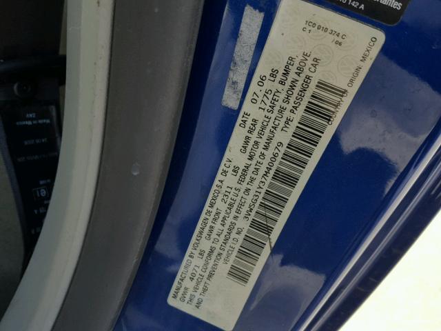 3VWSG31Y37M400679 - 2007 VOLKSWAGEN NEW BEETLE 蓝色 照片 10